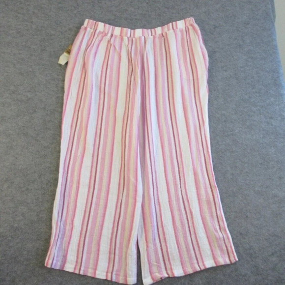 Habitat Womens Pants XXL Pink Cotton Gauze Pull On Casual Stripe Wide Leg 248 - Picture 11 of 15